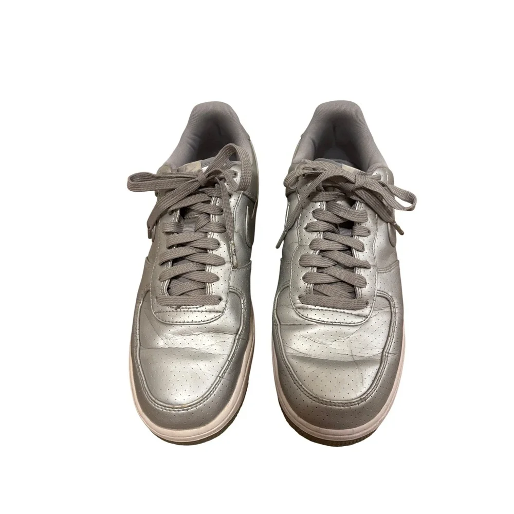 Nike Air Force 1 Low Metallic Silver Perforated Leather Sneakers 718152-011 10